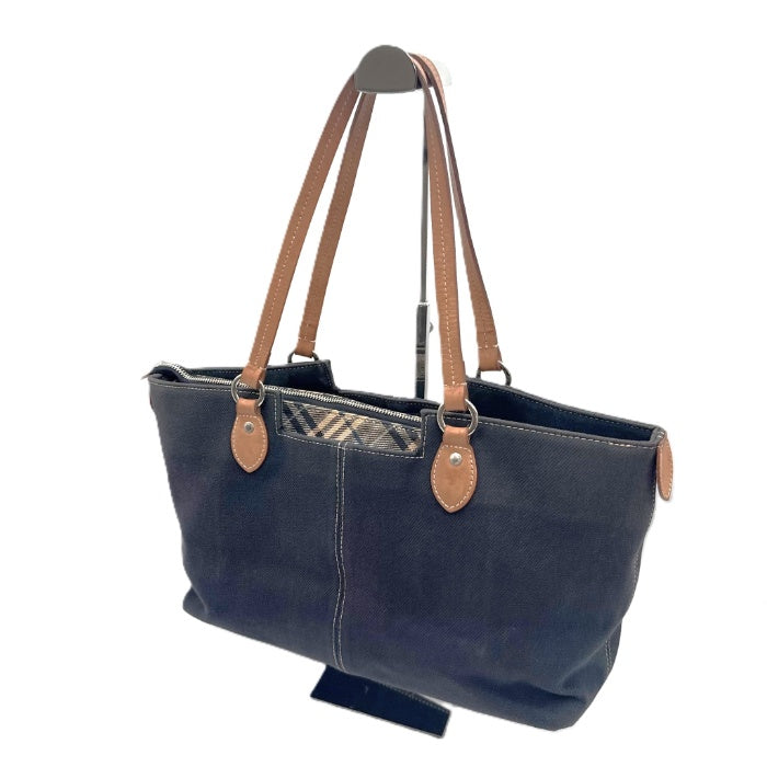 【中古】バーバリー BURBERRY トートバッグ 無地 チェック柄 キャンパス生地 インナーバッグ ネイビー ベージュ i0710lq01222
