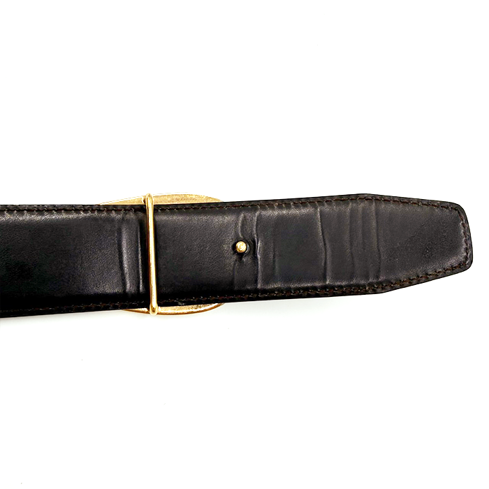 中古】GUCCI グッチ 本革 レザーベルト ブラック 黒 ゴールドGバックル