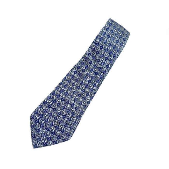 【中古】エルメス HERMES ネクタイ 柄 シルク 総柄 おしゃれ ブルー系 クリーム色 i0211tq0266