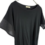 将图片加载到图库查看器，【中古】デプレ DES PRES 半袖カットソー そで口シアー素材 切り替え 透け感 ブラック 黒 i0807n0226
