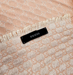 画像をギャラリービューアに読み込む, 【中古】グッチ GUCCI GG柄 ストール ピンクベージュ フリンジ ショール 大判 マフラー ロゴ 総柄 j0405oq040104
