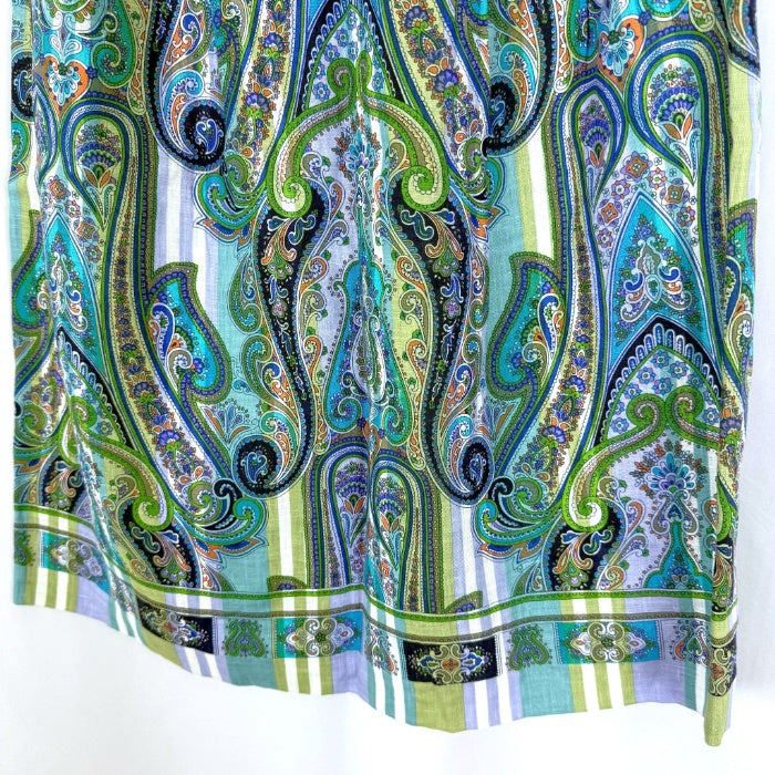 【中古】スキャパ SCAPA リネンひざ丈スカート ペイズリー柄 ストライプ ブルー系 i0703n0064