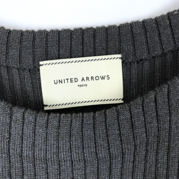 【中古】ユナイテッドアローズ UNITED ARROWS リブニット ボートネック 袖スリット チャコールグレー h0305m0397