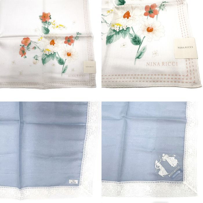 【中古】ハンカチ4点セット サンローラン/ニナリッチ/ウェッジウッド リボン 花柄 レース マルチ i0429wq0450