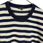 将图片加载到图库查看器，【中古】セオリー Theory ボーダーニット クルーネック コットン カシミヤ 薄手 アイボリー 濃紺 i0703n0104
