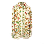 Load image into Gallery viewer, 【中古】エルメス HERMES シルクブラウス PLUMES 長袖 羽 フェザー柄 上質 アイボリー ブラウン系 i0627aq011220
