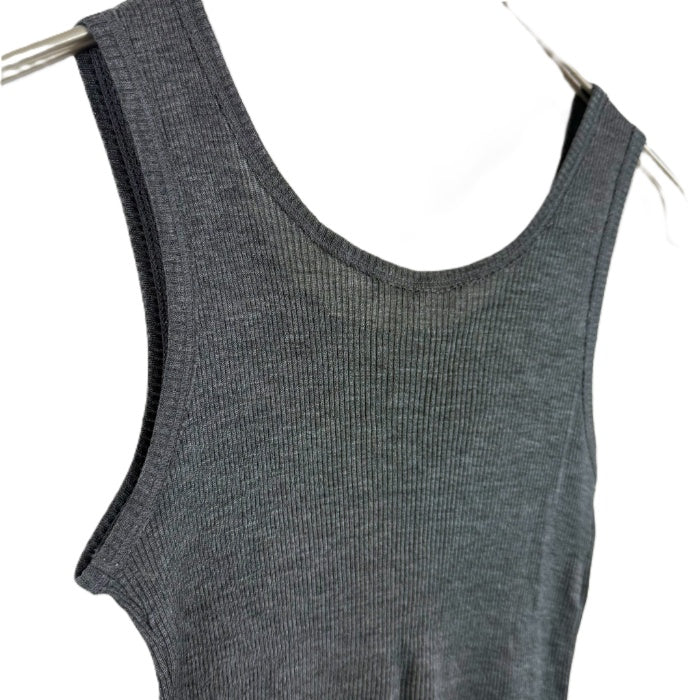 【中古】ドゥロワー Drawer 細リブタンクトップ 胸元リボン シルク 薄手 透け感 チャコールグレー i0623k0010