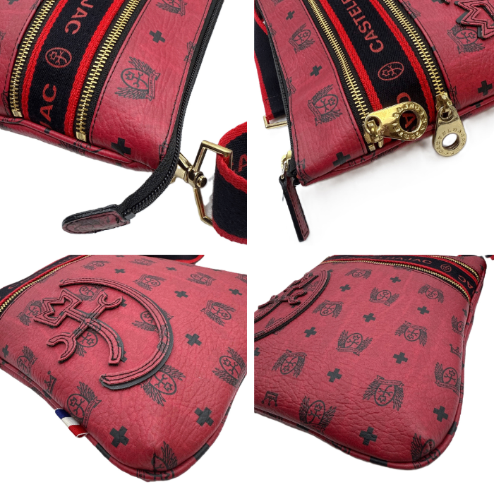 【中古】カステルバジャック CASTELBAJAC ショルダーバッグ 総ロゴ柄 薄型 レザー レッド系 i0724lq00211