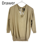 画像をギャラリービューアに読み込む, 【中古】Drawer リボン付きVネックニット カーキベージュ コットン100％ サイズ1 j0420w0047
