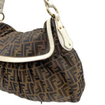 画像をギャラリービューアに読み込む, 【中古】フェンディ FENDI ショルダーバッグ ズッカ柄 白縁 パイピング 大きめ ブラウン ホワイト i0413oq005400
