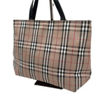 画像をギャラリービューアに読み込む, 【中古】バーバリー BURBERRY トートバッグ チェック柄 ナイロン レザー バイカラー ベージュ系 ブラック i0627aq00487
