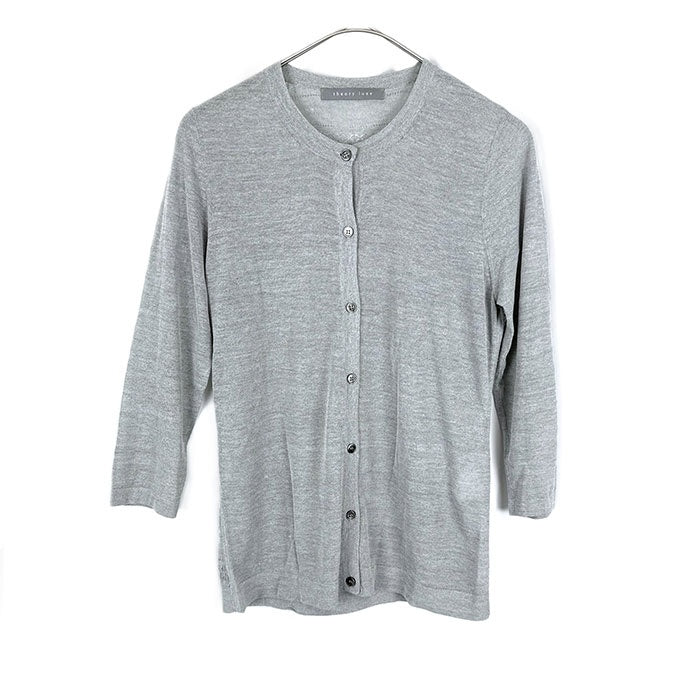 【中古】セオリーリュクス Theory luxe 七分袖カーディガン バックレース編み 透け感 ライトグレー i0807n0025