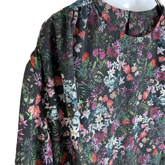 【中古】デプレ DES PRES 5分袖小花柄ブラウス 透け感 シアー バルーンスリーブ ブラック マルチカラー i0904n0075