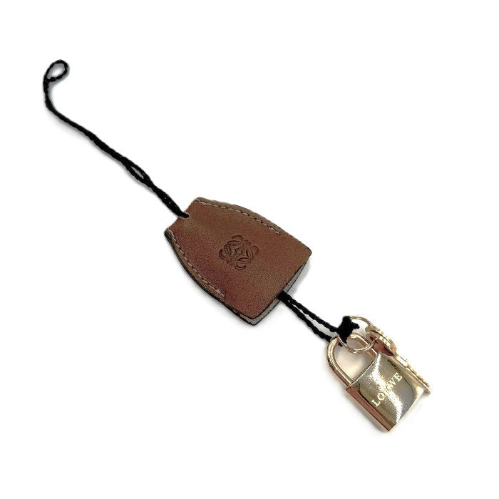 【中古】ロエベ LOEWE カデナ 南京錠 カギ チャーム パドロック レザー ブラウン ゴールド i0601oq01332