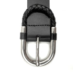 将图片加载到图库查看器，【中古】グッチ GUCCI ベルト シンプル レザー 編込み シルバーバックル ブラック 黒 i0606aq018110
