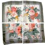 将图片加载到图库查看器，【中古】ヴァレンチノ VALENTINO スカーフ 花柄 ストライプ シアー 透け感 くすみカラー カーキ アイボリー i0619wq03710
