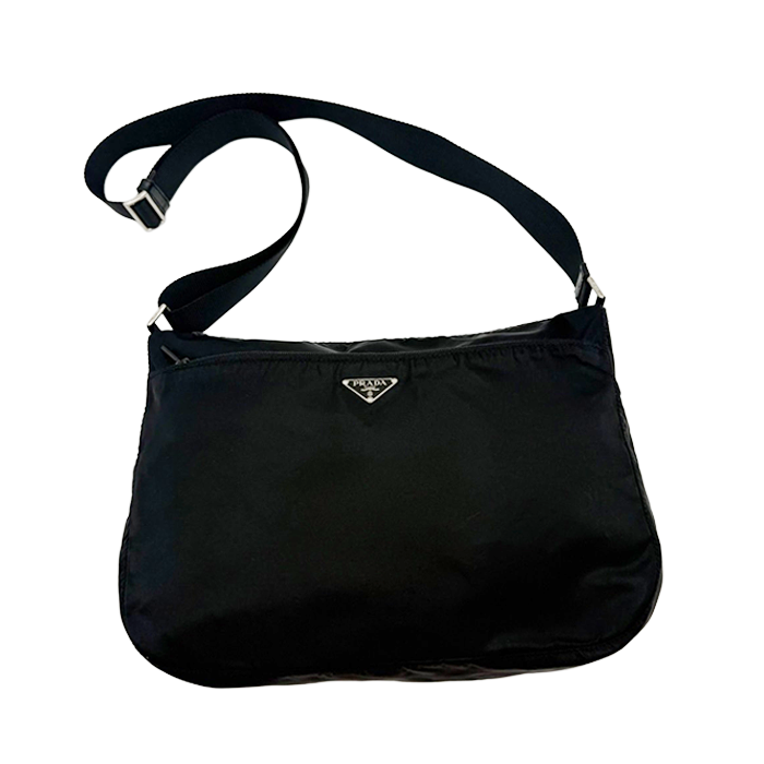 中古】PRADA プラダ ナイロン ショルダーバッグ ブラック 三角ロゴ