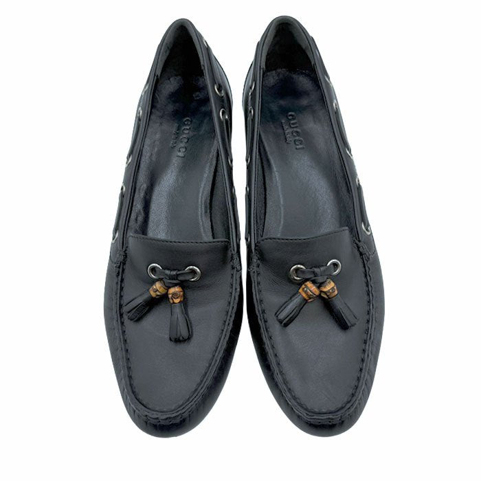 中古】グッチ GUCCI タッセル ローファー ブラック レザー 36.5 