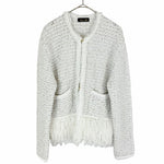 画像をギャラリービューアに読み込む, 【中古】Drawer ドゥロワー ニットジャケット ラメ フリンジ ウール混 ノーカラー i1222h00431
