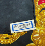 Load image into Gallery viewer, 【中古】イヴサンローラン Yves Saint Laurent  シルクスカーフ ジュエリー柄 ブラック ゴールド 大判 j0405oq01730
