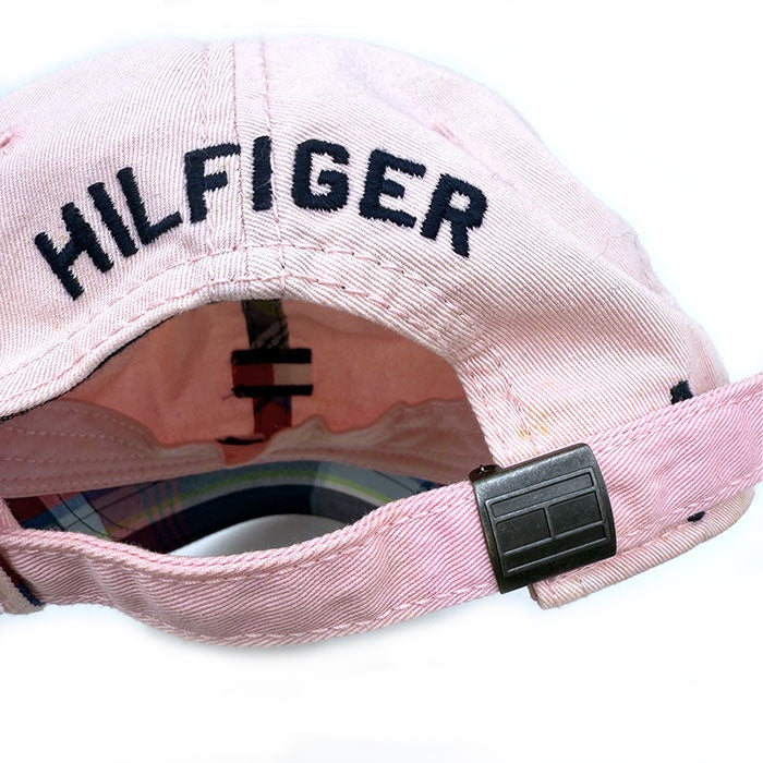 【中古】トミーヒルフィガー TOMMY HILFIGER キャップ 帽子 ロゴマーク 刺しゅう ライトピンク チェック h1226wq00412