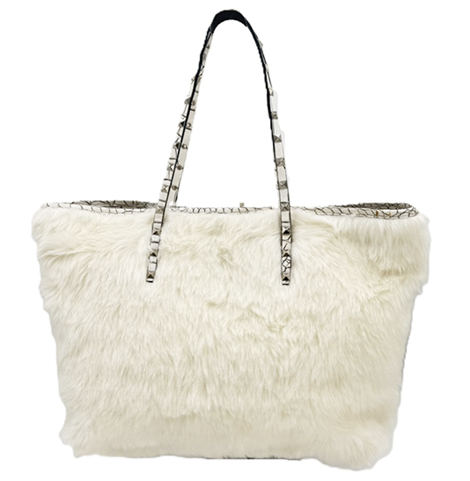 【中古】BARNEYS NEW YORK バーニーズニューヨーク トートバッグ ファー ホワイト 大容量 ファートート クロコ調 i0718aq00629