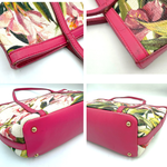 画像をギャラリービューアに読み込む, 【中古】ドルチェ＆ガッバーナ DOLCE&amp;GABBANA ハンドバッグ 花柄 パイピング ビビッドピンク 白系 i0413oq00292
