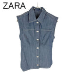 画像をギャラリービューアに読み込む, 【中古】ザラ ZARA デニム ノースリーブジャケット ブルー ジレ ベスト i1222h01611
