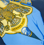 将图片加载到图库查看器，【中古】HERMES エルメス カレ90 SOLIEL DE SOIE 太陽の大帆 シルクスカーフ ネイビー×イエロー シルク 大判 スクエア 正方形 i0907oq013115
