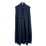 将图片加载到图库查看器，【中古】エルメス HERMES ノースリーブ ワンピース ネイビー シャツワンピース i1222h01275
