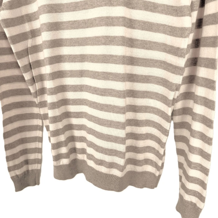 【中古】セオリー Theory ボーダーニット クルーネック コットン カシミヤ 薄手 アイボリー ベージュ i0703n0114