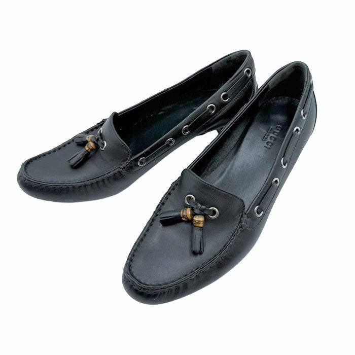 中古】グッチ GUCCI タッセル ローファー ブラック レザー 36.5 