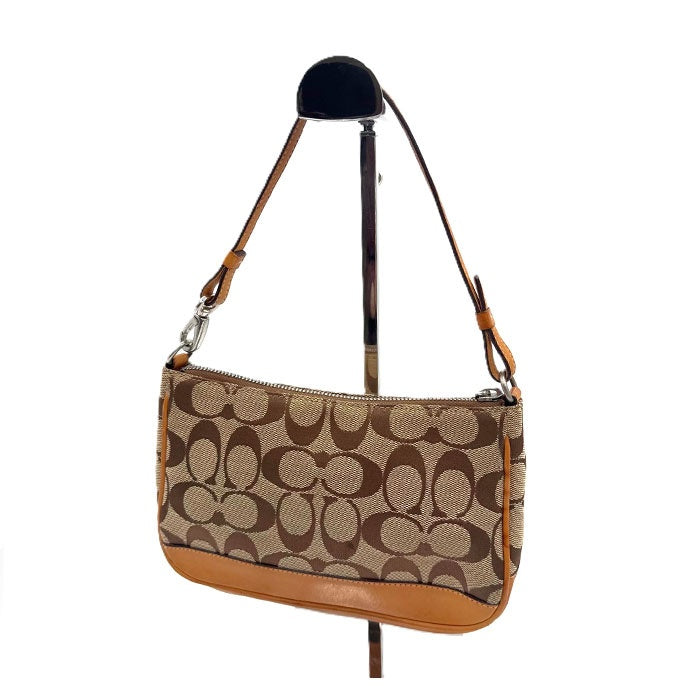 【中古】コーチ COACH ミニバッグ アクセサリーポーチ シグネチャー レザー ブラウン系 i0718aq00838