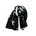 将图片加载到图库查看器，【中古】カリマール Calimar ニットストール マフラー 星柄 スター 透け感 ブラック ホワイト 黒 白 i0127m0076
