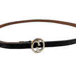 Load image into Gallery viewer, 【中古】GUCCI グッチ 細ベルト レザー ブラック ゴールド GGバックル レディース j0618lq00855
