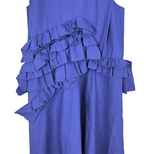 将图片加载到图库查看器，【中古】ドゥロワー Drawer ワンピース ブルー アシンメトリー フリル ノースリーブ ロング コットン100%
