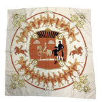 Load image into Gallery viewer, 【中古】エルメス HERMES スカーフ カレ90 MANEGE 大判 シルク 柄 ライトベージュ ブラウン系 i0606aq020110

