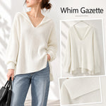 画像をギャラリービューアに読み込む, 【中古】ウィムガゼット Whim Gazette セーラーカラーサマーニット 長袖 Vネック コットン j0909s0198
