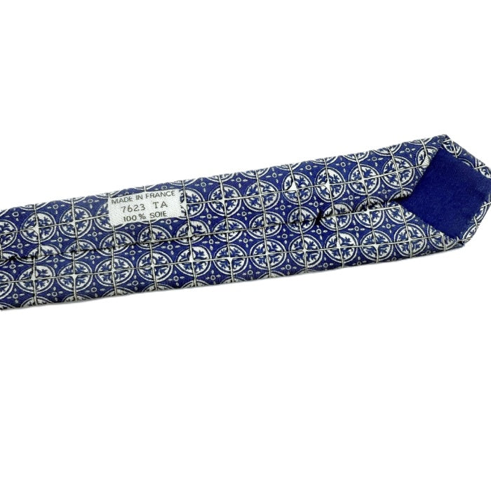【中古】エルメス HERMES ネクタイ 柄 シルク 総柄 おしゃれ ブルー系 クリーム色 i0211tq0266