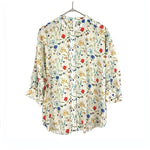 Load image into Gallery viewer, 【中古】クーポール coupole 花柄ブラウス スタンドカラー 薄手 透け感 クリーム色 レッド ブルー イエロー i0807n0034
