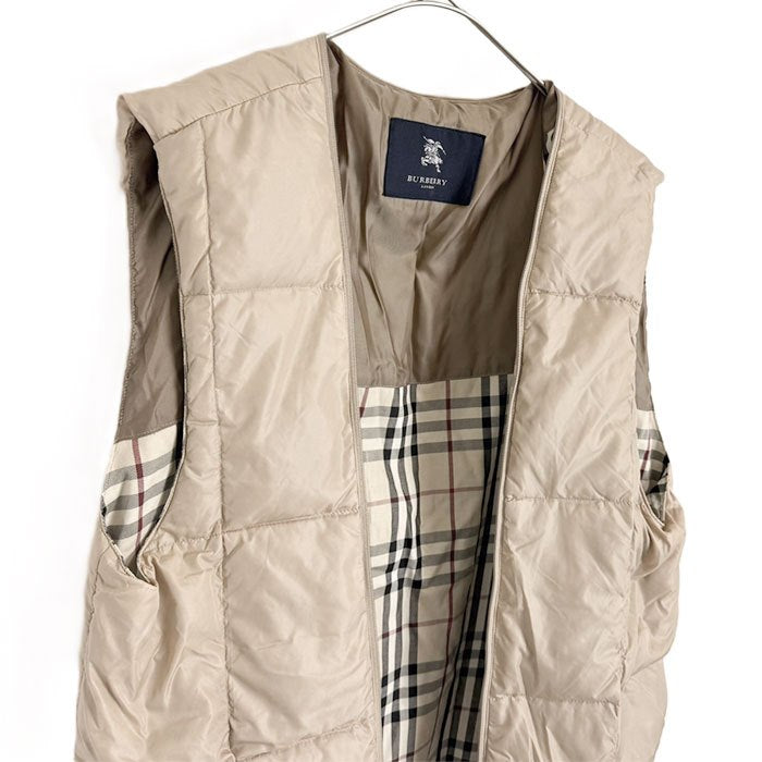 【中古】BURBERRY バーバリー ダウンベスト ベージュ系 ノバチェック 裏地 チェック柄 中綿 ベスト i0410wq00518