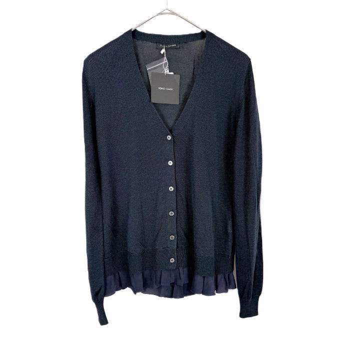 【中古】ヨーコチャン YOKO CHAN カーディガン 裾フリル Vネック シルク 未使用 ネイビー 紺 i0703n02218