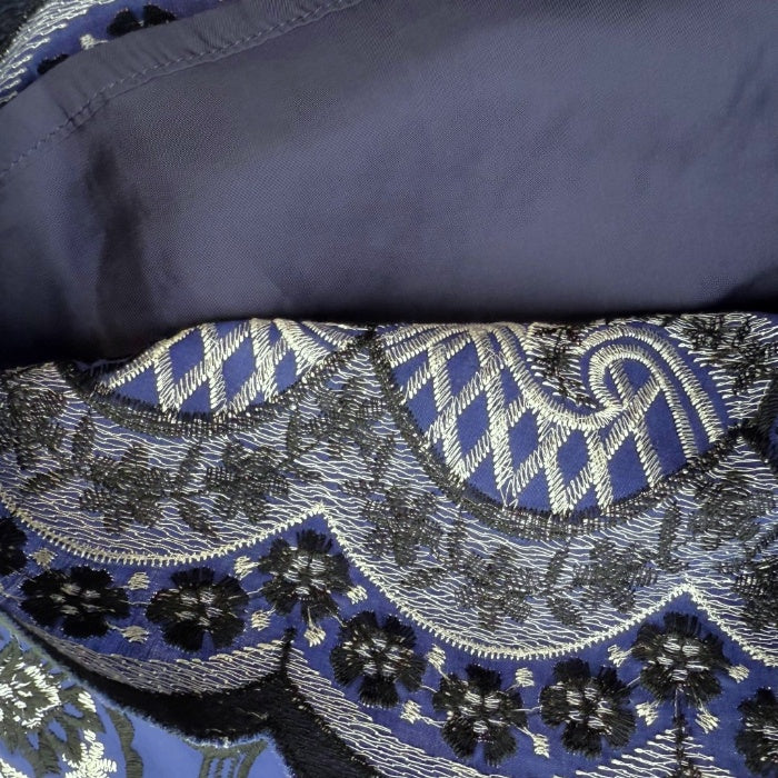 【中古】スキャパ SCAPA 刺しゅうひざ丈スカート ペイズリー柄 シルク フレア ネイビー ホワイト ブラック i0703n0074