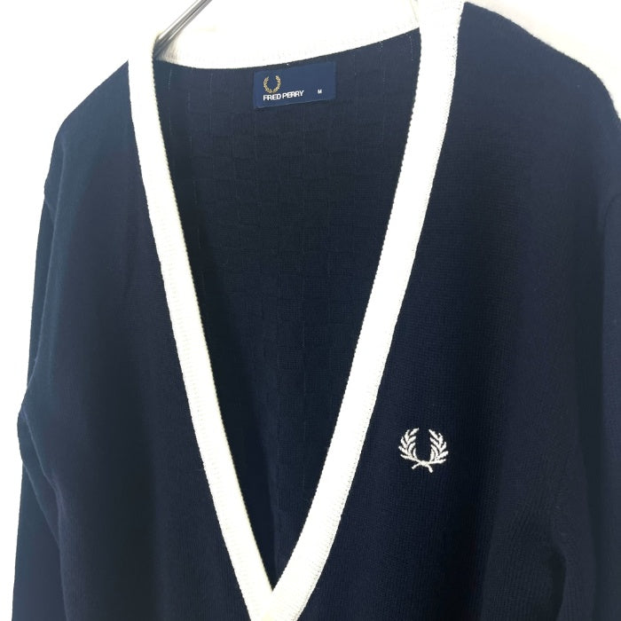 【中古】フレッドペリー FRED PERRY カーディガン バイカラー 切り替え Vネック ネイビー ホワイト h0502wq0163