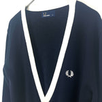 Load image into Gallery viewer, 【中古】フレッドペリー FRED PERRY カーディガン バイカラー 切り替え Vネック ネイビー ホワイト h0502wq0163
