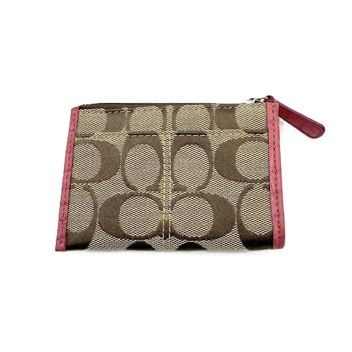 【中古】COACH コーチ シグネチャー PVC×レザー コインケース 小銭入れ フラットポーチ キーリング付き i0724lq0123