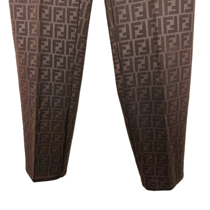 【中古】フェンディ FENDI テーパードパンツ ズッカ柄 ストレッチ 光沢 ダークブラウン系 i0717lq007121