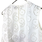 画像をギャラリービューアに読み込む, 【中古】ドゥロワー Drawer カットワークレースブラウス ノースリーブ 透け感 Aライン オフホワイト 白系 i0507m00830
