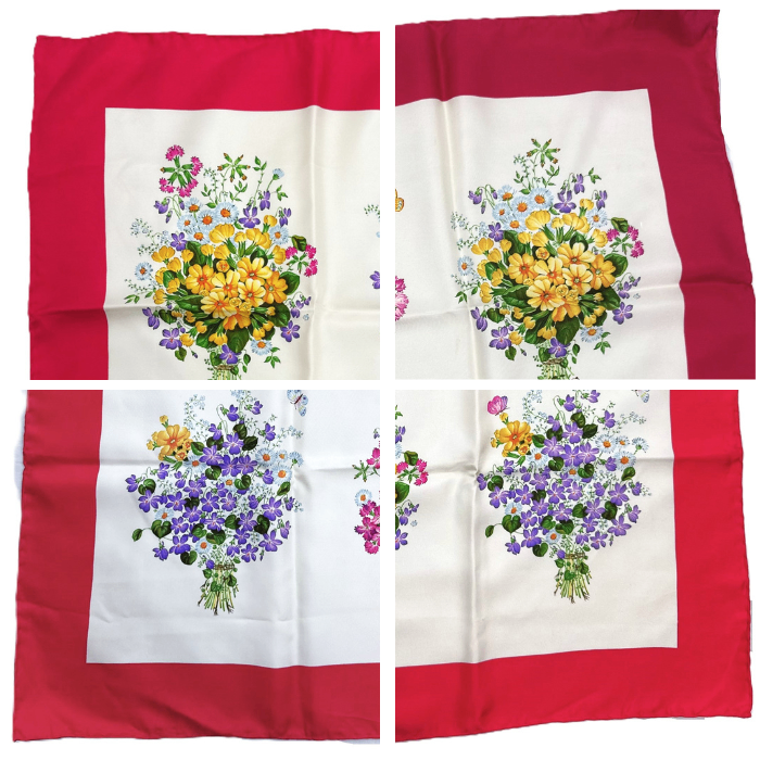 【中古】グッチ GUCCI スカーフ 花束柄 バイカラー 可愛い 小花 カラフル オフホワイト ダークピンク i0727tq02410