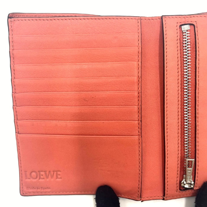 【中古】ロエベ LOEWE バーティカルウォレット 二つ折り財布 ベルト付き 手帳風 ベージュ キャメル サーモンピンク h0819lq01160